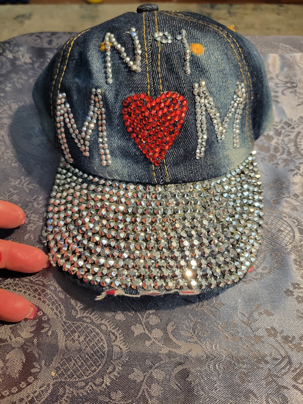 Adjustable No 1 Mom Denim Hat with Bling